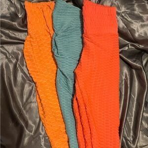 Womens Textured Leggings - Orange, Teal, and Coral size S